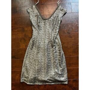 Mikael Aghal Silver Bead Mesh Sleeveless Cocktail Dress NWT Sz 4